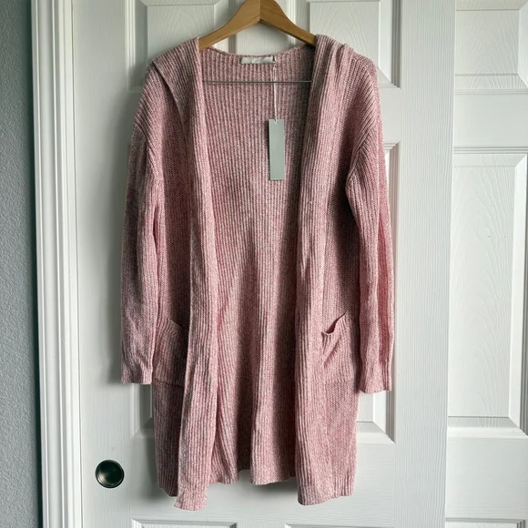One Grey Day Linen Savvy Pink Knit Hooded Duster Size S, $295 - Picture 2 of 9